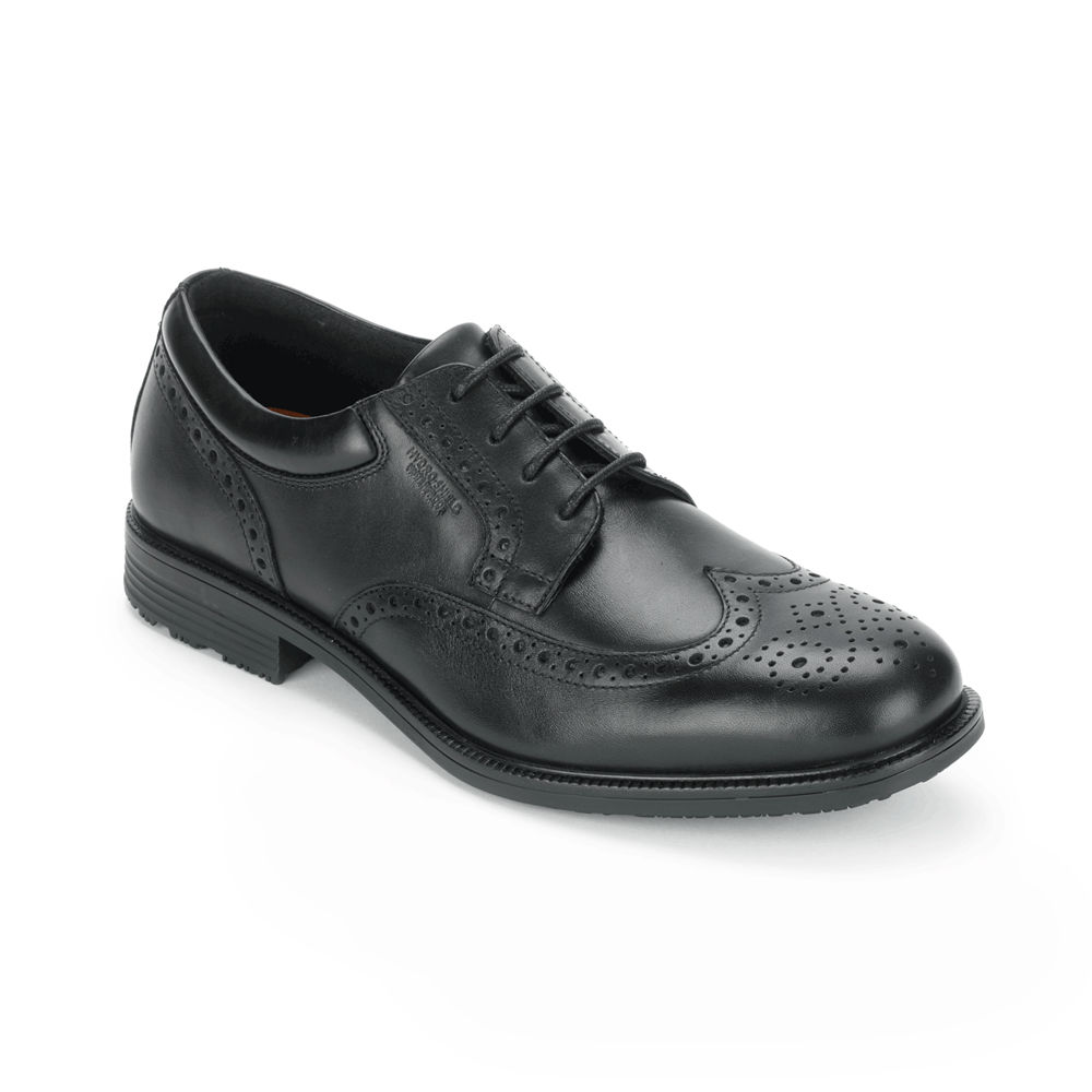 Rockport Mens Essential Details Waterproof Wingtip - Dress Shoes Black - OUK496832